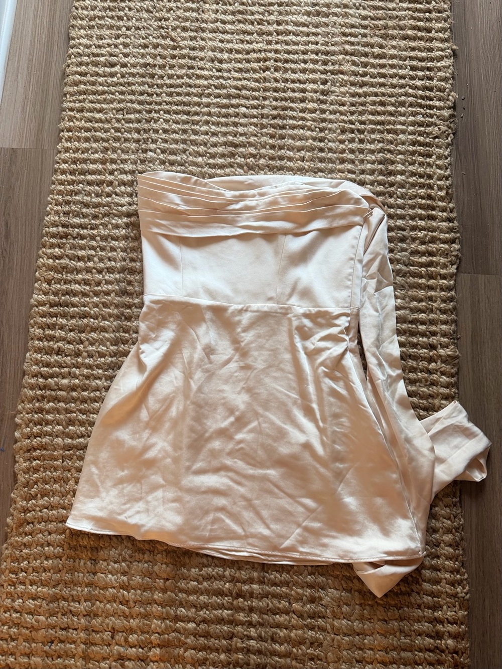 Oh Polly Cream Satin Mini Dress with Draped Neck Scarf - Picture 6 of 8
